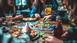 © ANIS - Friends Playing Board Game with Pizza and Drinks