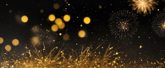 Wall Mural - Abstract background Black and gold fireworks and Bokeh