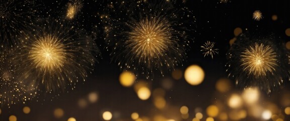 Wall Mural - Abstract background Black and gold fireworks and Bokeh