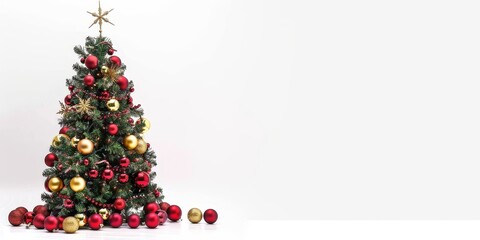 Wall Mural - decorated Christmas tree on isolated white background