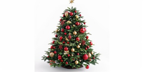 Wall Mural - decorated Christmas tree on isolated white background