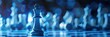 © Gelpi - The chess king piece standing alone on the board with bokeh lights and a blue background, symbolizing strategy and leadership - Generative ai