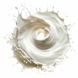 © watz - Photography of circular creamy coconut milk splash swirl, shredded coconut floating isolated white background