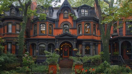 Wall Mural - Victorian Mansion with Lush Greenery