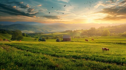 Poster - very beautiful green farm landscape