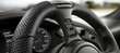 © Ilja - Luxurious black leather steering wheel with elegant silver gear shift paddle close up view