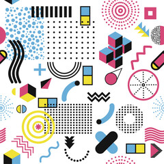 Leinwandbilder - Volumetric Memphis pattern. Pink and blue are the predominant colors in geometric memphis.