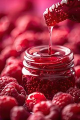 Wall Mural - a drop of raspberry essential oil. Selective focus