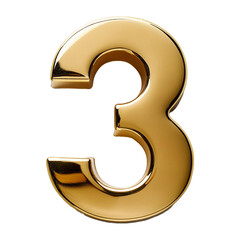 3d golden number 3 on white background