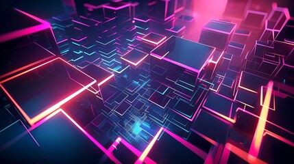 Wall Mural - 3d cube background with glow lines