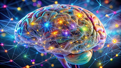 Poster - Close up of a human brain with colorful neural connections, neuroscience, cognitive, research, psychology