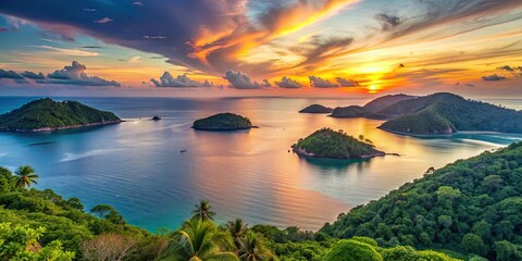 Wall Mural - Beautiful sunset over the islands of Mu Koh Surin National Park in Thailand, sunset, Mu Koh Surin, national park, islands