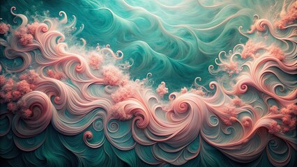 Sticker - Blush pink tendrils creating mesmerizing patterns over a canvas of deep oceanic teal , abstract, background, elegant, art