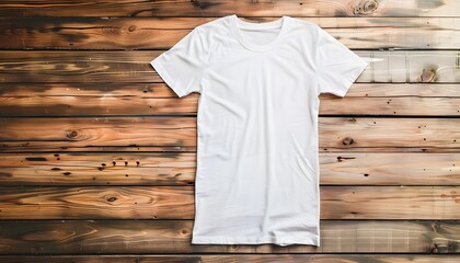 Wall Mural - white t-shirt mockup on wooden background