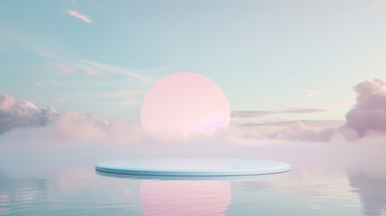 Wall Mural - a round stage with a pink sun in the background
