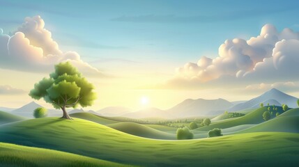 Wall Mural - a beautiful landscape with a tree in the foreground