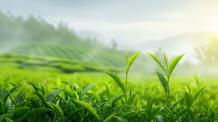 Wall Mural - A lush green field with a few plants in the foreground