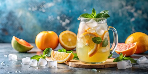 Canvas Print - Cold and tasty lemonade with citrus, melon and crushed ice , refreshing, summer, drink, beverage, glass, cold, tasty, lemon