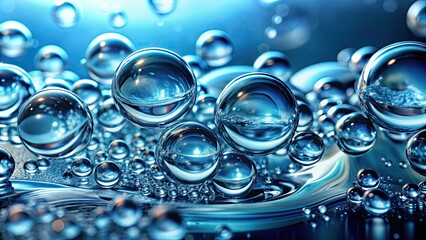 Canvas Print - Close-up of water bubbles on a surface , water, bubbles, close-up, reflection,liquid, round, macro, isolated, clear, shiny, aquatic