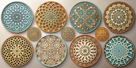 Sticker - Circular patterns overlaid on various surfaces, circles, geometric, design, abstract, artistic, round, texture, background