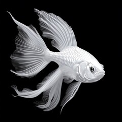 Poster - 3d rendering of a beautiful white fish with a flower on dark background