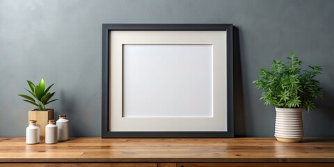 Canvas Print - Black gallery frame mockup with customizable mat board, frame, black, gallery, mockup, customizable, mat, board