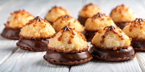 Wall Mural - Chewy coconut macaroons with some dipped in chocolate, coconut, macaroons, chewy, sweet, dessert, baked goods