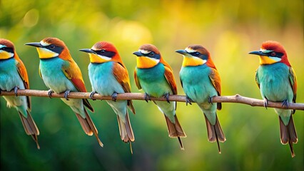 Sticker - Birds perching on a branch amidst vibrant colors of nature, birds, branch, colorful, harmony, avian, nature, wildlife