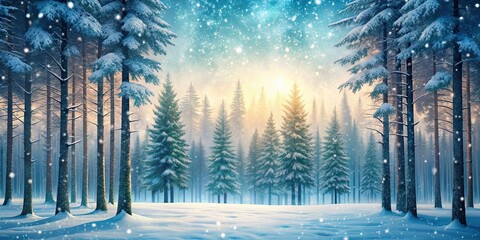 Poster - Beautiful snowfall in a serene forest setting, snow, winter, cold, serene, tranquil, beauty, nature, landscape, white, peaceful