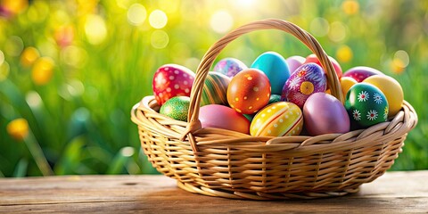 Poster - Colorful Easter eggs in a nest basket, perfect for the holiday season, Easter, eggs, basket, colorful, celebration, spring