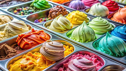 Poster - Close-up of colorful and delicious gelato ice-cream flavors at a dessert shop showcase, gelato, ice cream, dessert, shop, showcase