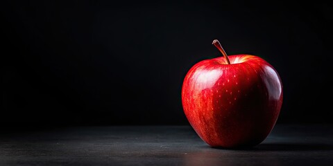 Sticker - Bright red apple stands out against a dark black background, red, apple, fruit, contrast, vibrant, fresh, healthy, organic, food