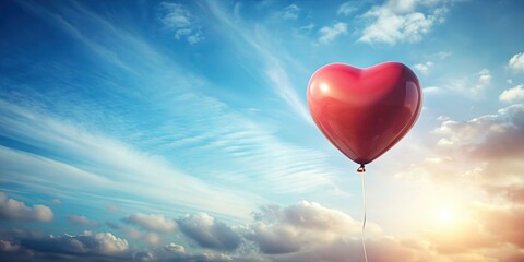 Wall Mural - Charming heart-shaped balloon drifting gracefully against serene background , Valentine's Day, love, romance, celebration, balloon