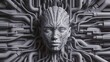 © starush - A digital image of a face with many wires coming out from it, AI