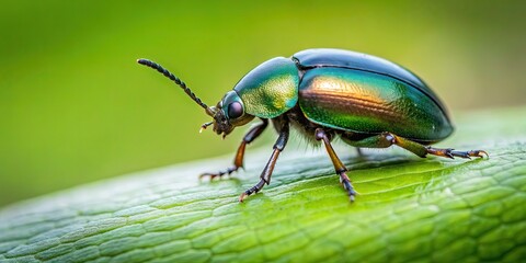 Wall Mural - Beetle resting on a green leaf , insect, nature, wildlife, macro, close-up, bug, green, foliage, wildlife, beetle, small