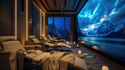 Wall Mural - A luxurious home theater with plush recliner seating