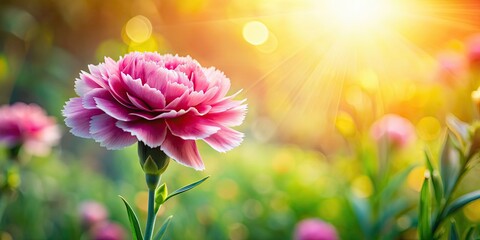 Canvas Print - Carnation flower blooming in a natural spring setting with sunlight, blurred background, carnation, flower, nature, spring