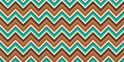 Canvas Print - Chevron pattern in chocolate and caramel with teal lines, abstract and warm ink design, chocolate, caramel, chevron, stripes, teal