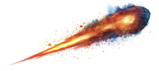 Wall Mural - meteor isolated on white background, space rock, celestial object, meteorite illustration