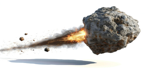 Wall Mural - meteor isolated on white background, space rock, celestial object, meteorite illustration