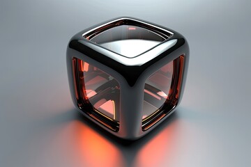 Leinwandbilder - Shiny futuristic metallic cube A 3D photo or gallery icon with a unique twist