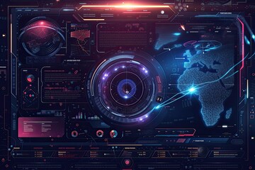Fototapete - Futuristic digital interface glowing blue circuits A bold and futuristic web template for a technology news portal
