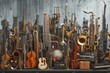 © SaroStock - Assorted musical instruments cityscape background A bustling city skyline made entirely of musical instruments