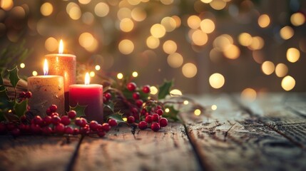 Canvas Print - Christmas Candles on Wooden Table