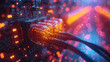© nattapon - Close-up of network cables connected to a server on a colorful background, showcasing modern technology and digital communication.