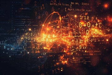 Leinwandbilder - Digital glowing mathematical abstract A dynamic scientific formula background with equations and symbols