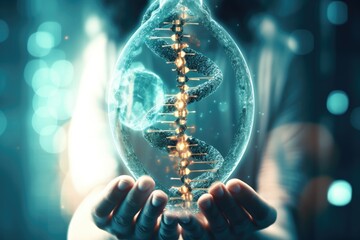 Poster - Glowing twisted double helix structure A genetic engineering breakthrough for disease prevention