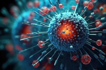 Poster - Spherical spiky microscopic organism A microscopic view of a virus particle