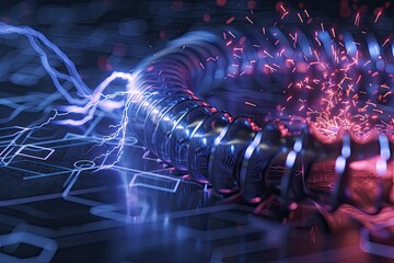 Leinwandbilder - Ethereal purple plasma swirls An illustration of electromagnetic induction and Faradays law