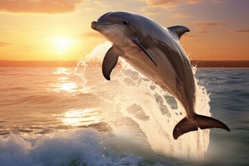 Wall Mural - Graceful leaping dolphin A playful dolphin leaping through the ocean waves